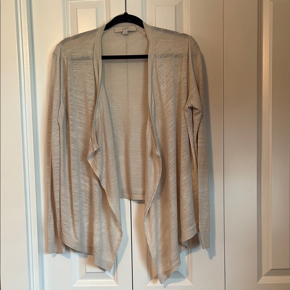 LOFT Cream Waterfall Cardigan Sweater